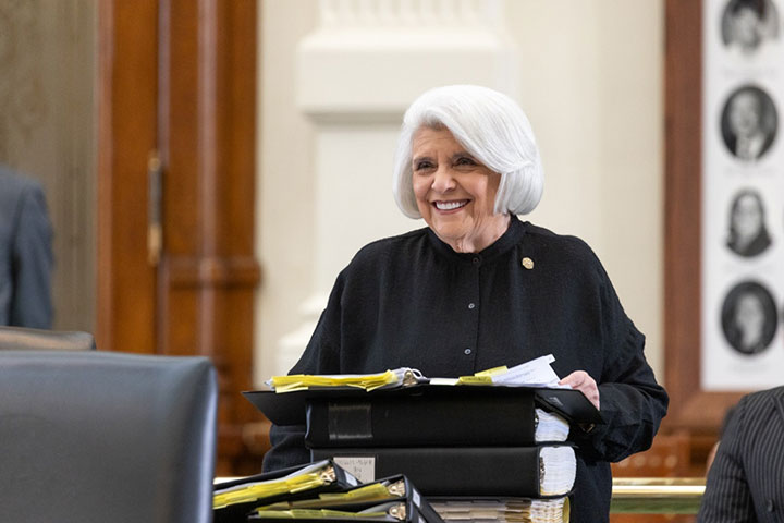 Photo: Dean Senator Judith Zaffirini prepares to consider legislation during the 89th Regular Session of the Texas Legislature.