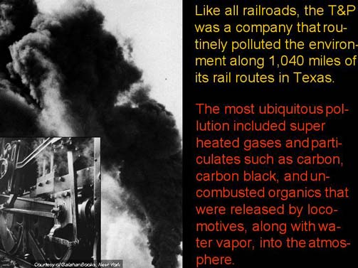 Photo of sooty train smoke with an inset image of a train wheel